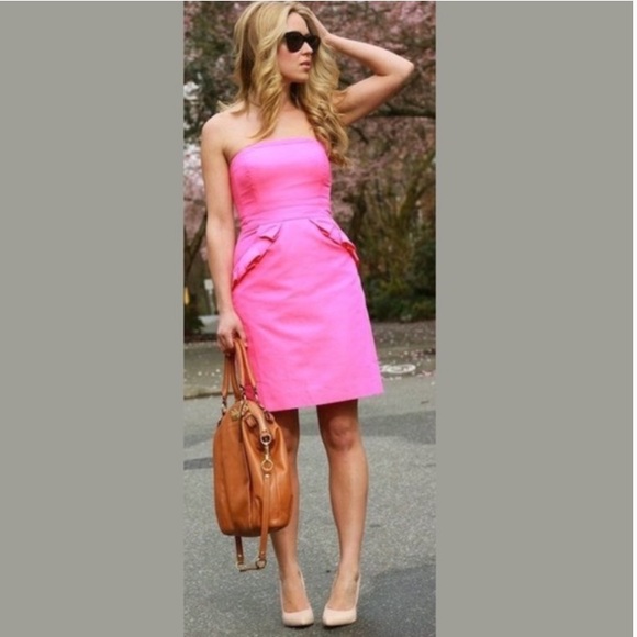 J. Crew Flamenca Neon Pink Strapless Dress Size 6 J. Crew Flamenca Neon Pink Strapless Dress Size 6